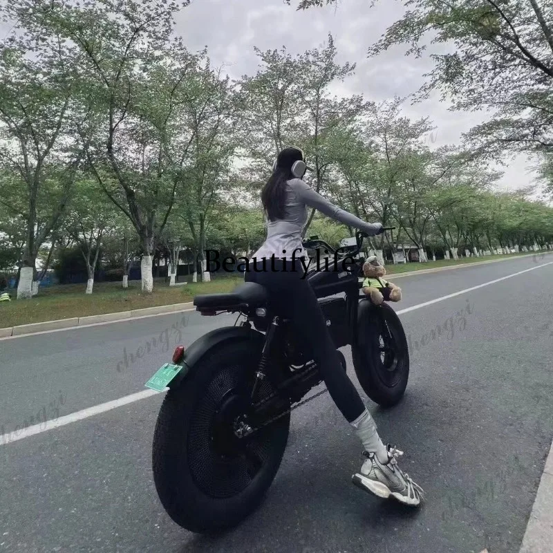 A172 pink city young male and female students campus walking non-slip wide tire retro electric bicycle