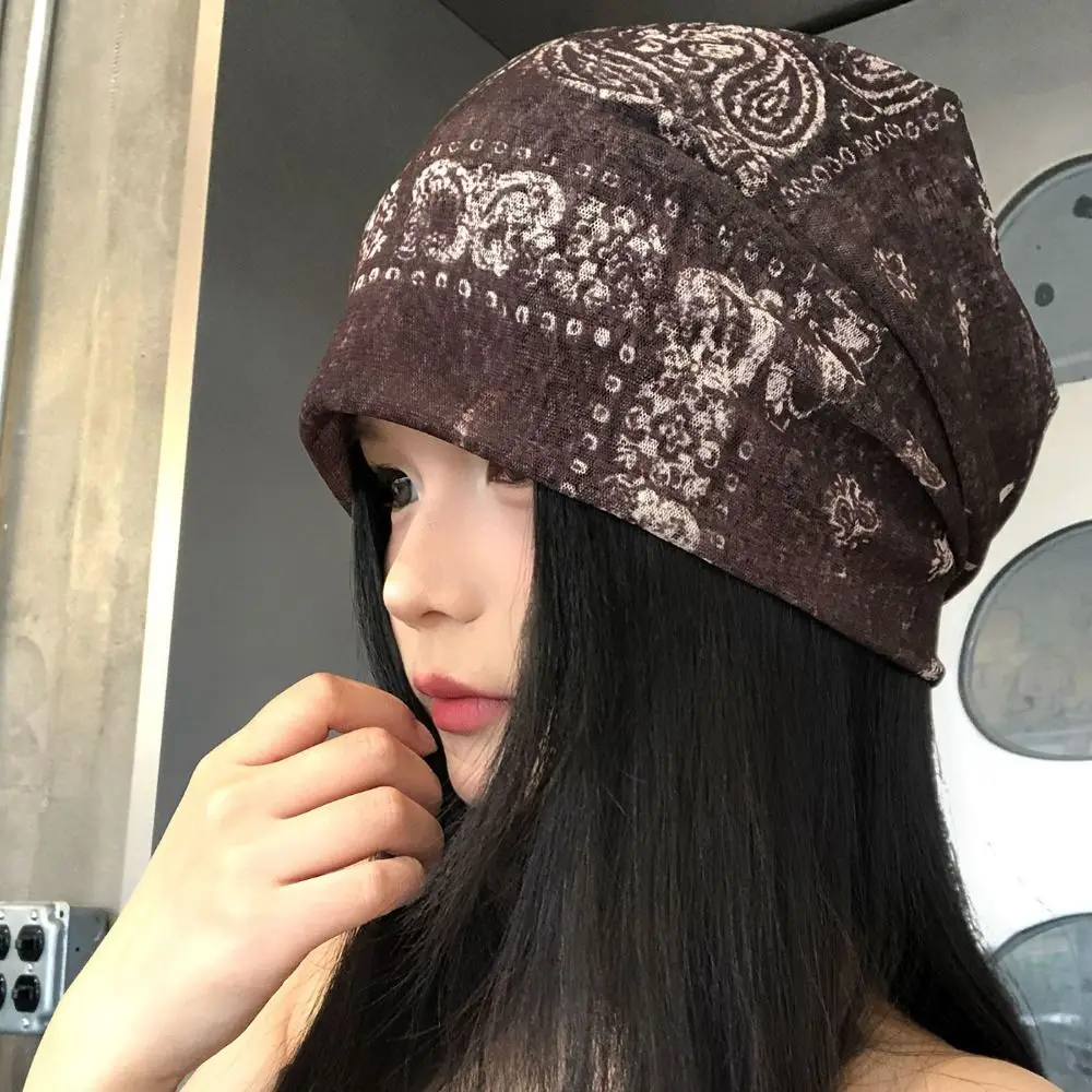 Bohemian Style Baggy Cap Large Head Circumference Keep Warm Stacked Hat Polyester Ethnic Style Beanies Cap for Women and Girl