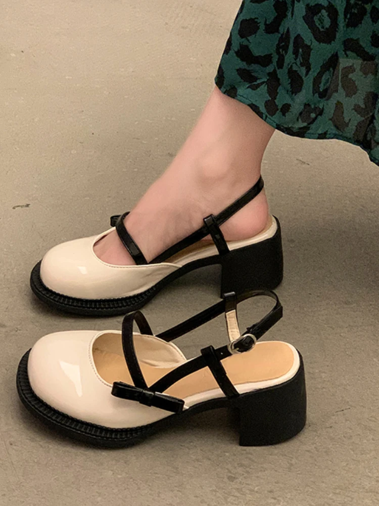 Mary Janes Platform Shoes Buckle Bow Round Toe Sweet Shoes Lolita Hollow Fairy Elegant Sandals Shoes Woman Casual 2022 Summer