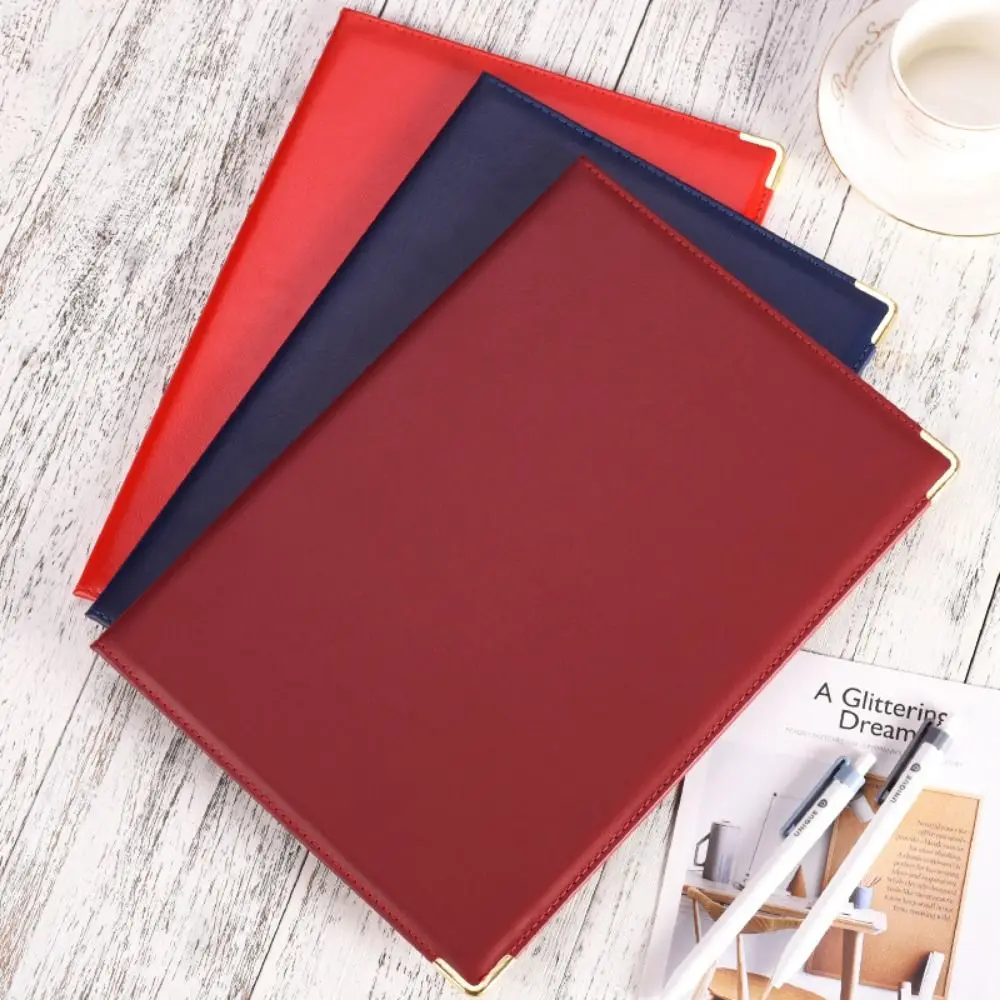 

PU Leather A4 Agreement Folder Protective No Inserts Paper Document Holder Reinforced Edges Corner Slots Contract Book Speech