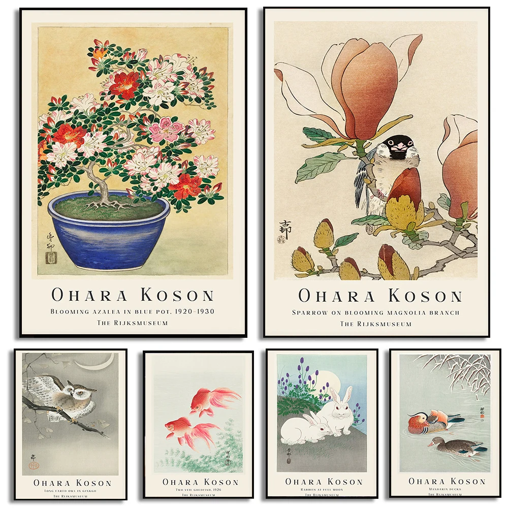 1pc  frameless Canvas Painting Vintage Japanese Art Posters Ohara Koson Prints Canvas Painting Japanese Wall Art Pictures Home L