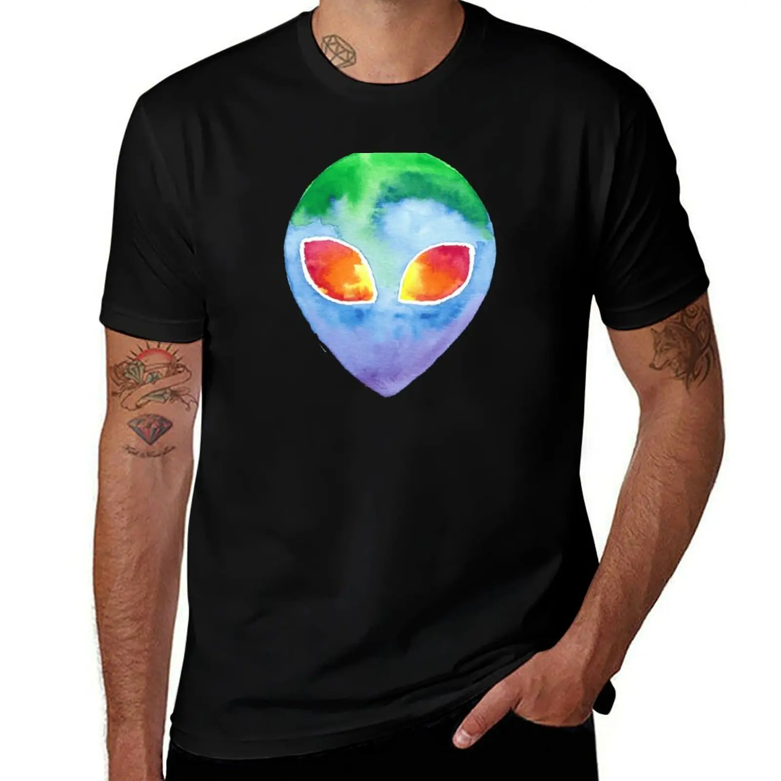 

Watercolor Tie Dye Alien Head T-Shirt t shirts for man pack cotton man t shirt graphic mens graphic t shirts T-shirt