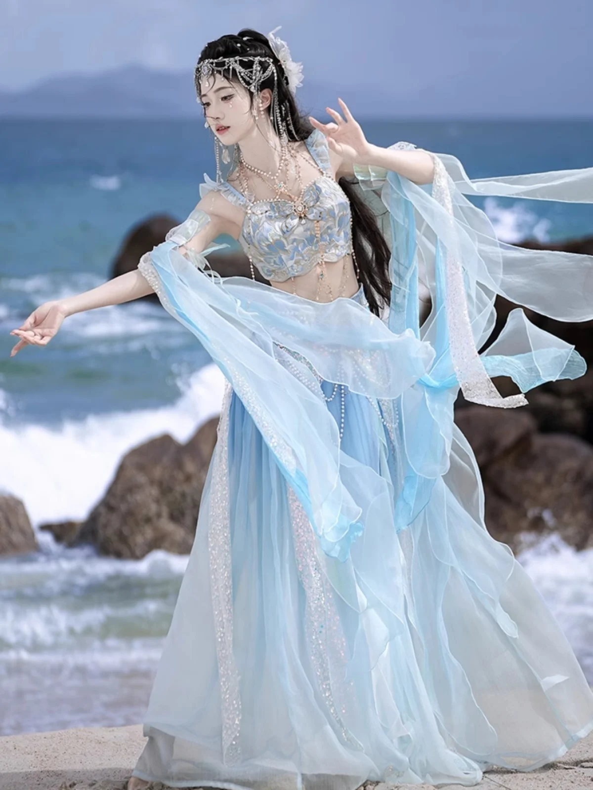 

Новый экзотический стиль, улучшенная вышивка, танцевальный костюм, русалка, принцесса, 202, весна и лето, фотография, путешествия, ханьфу