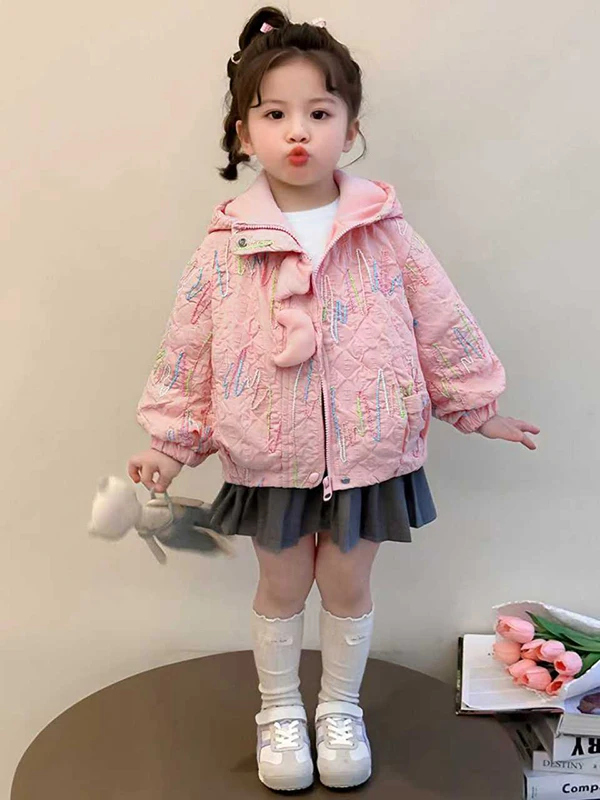 Modny koreański płaszcz dla dziewczyn na jesień 2025, nowy, słodki, luźny krój, długi płaszcz z kapturem, wzór w paski, zapinany na jeden guzik...