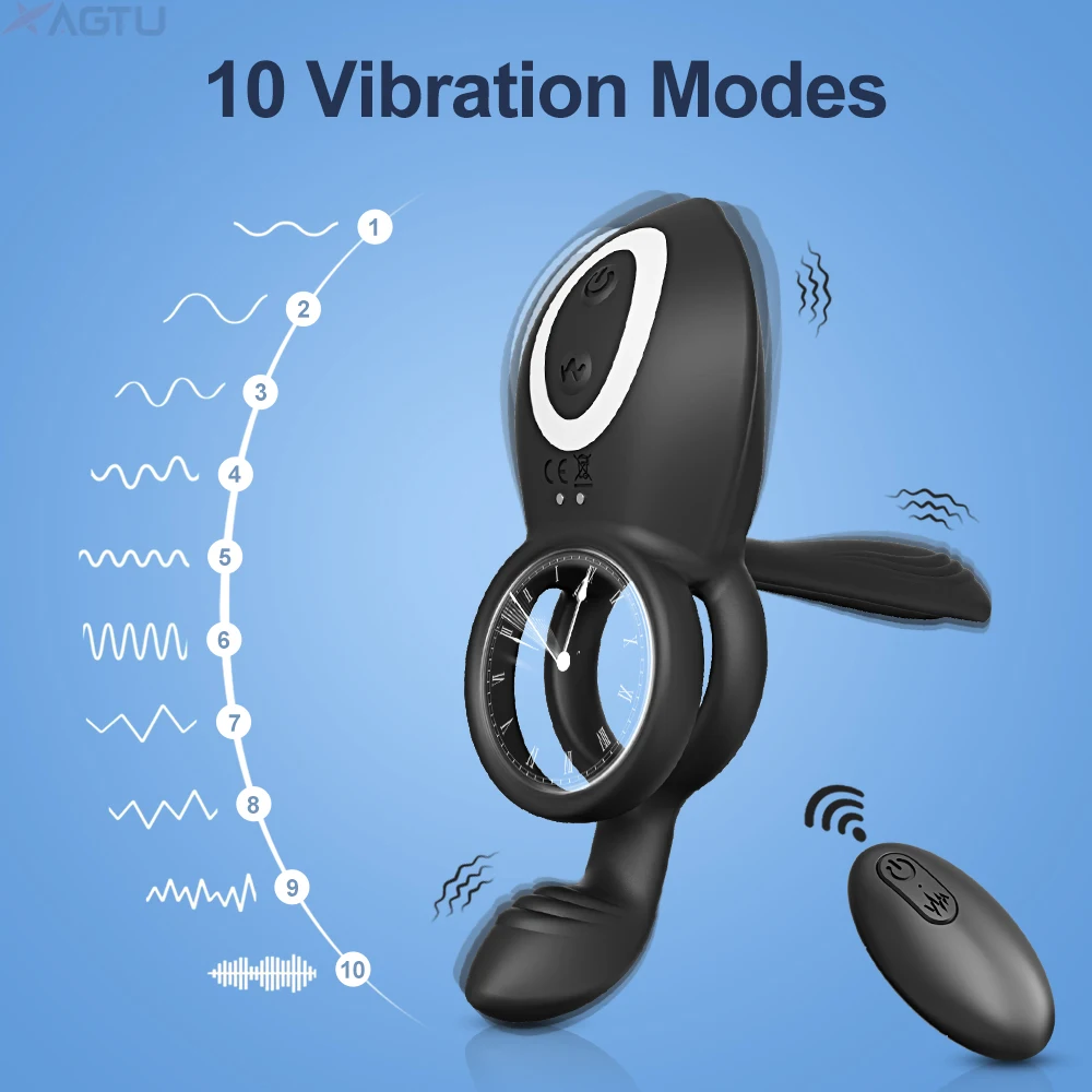 Cock Ring Vibrating for Men Ejaculation Delay Male Erectile Penis Ring G-Spot Clitoris Anal Stimulator Adult Sex Toy for Couples