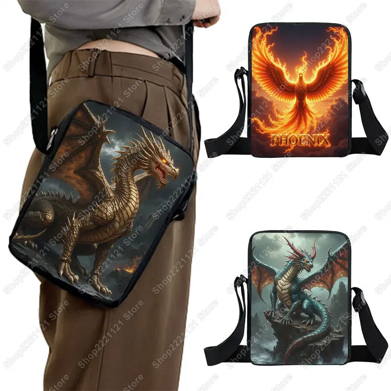 Mythical Creatures Dragon Phoenix Crossbody Bags Women Men Handbag Fantasy Messenger Shoulder Bag for Travel Phone Wallet Holder