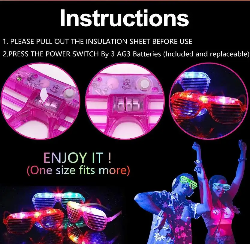 50pcs Rave Flashing LED Shades Light Up Shutter Sunglasses  Glowing Party GLasses Christmas Birthday Favors Bag Fillers