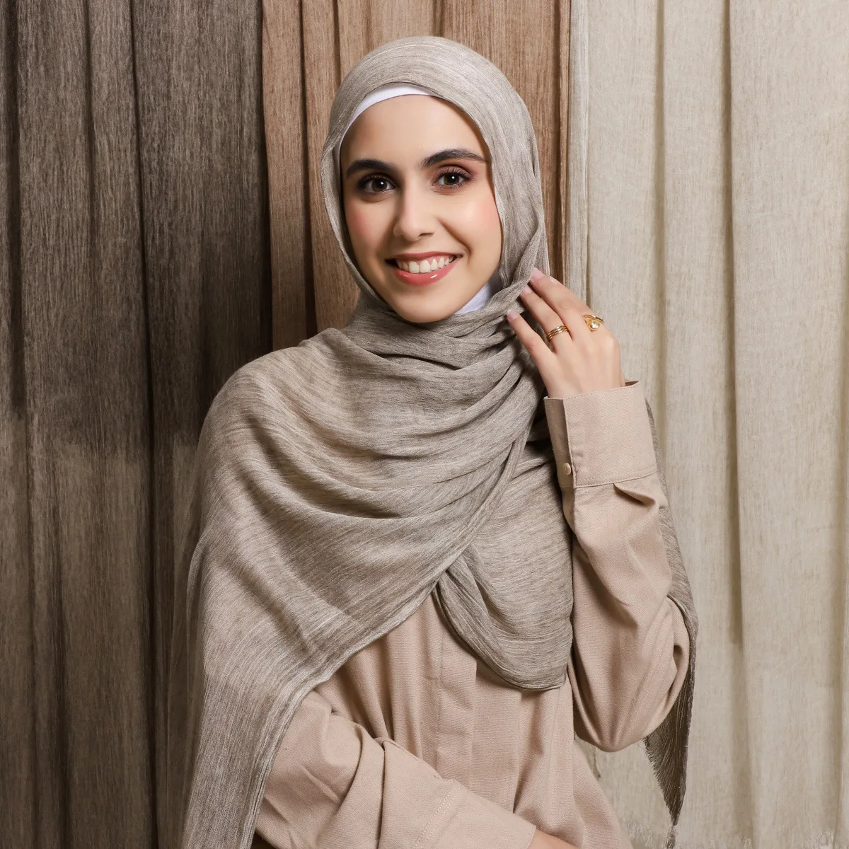 1Pc new soft and breathable handmade monochrome wrinkled beard edge long scarf fine wrinkled bag head scarf shawl