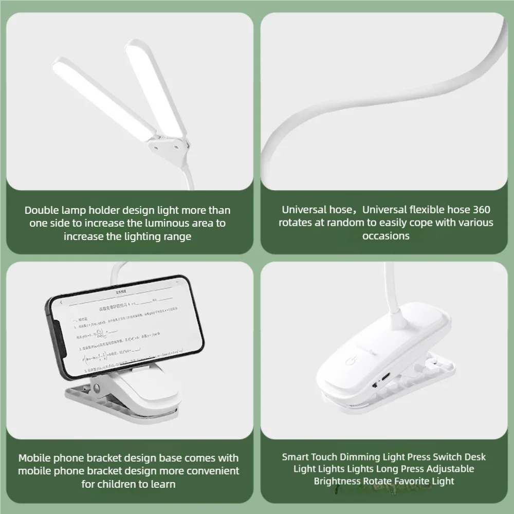 Clip LED eye-care desk lamp rechargeable touch control clip lamp led student dormitory reading folding bedside light