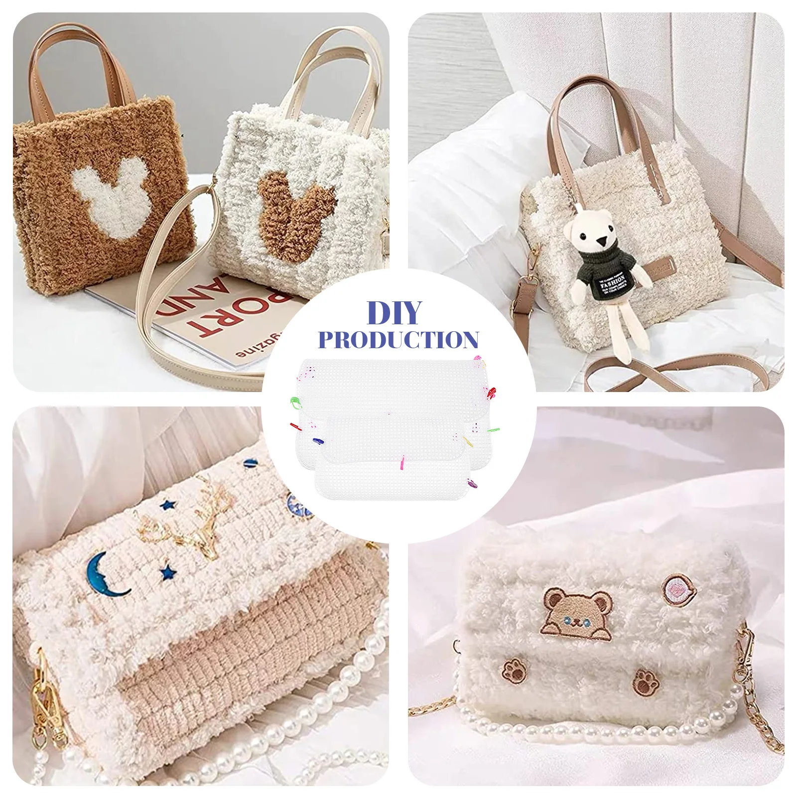 

1Set DIY Handbag Making Kit Plastic Mesh Sheets White Sturdy Cross Stitch Bag Knitting Craft Supplies Woven Bag Tool