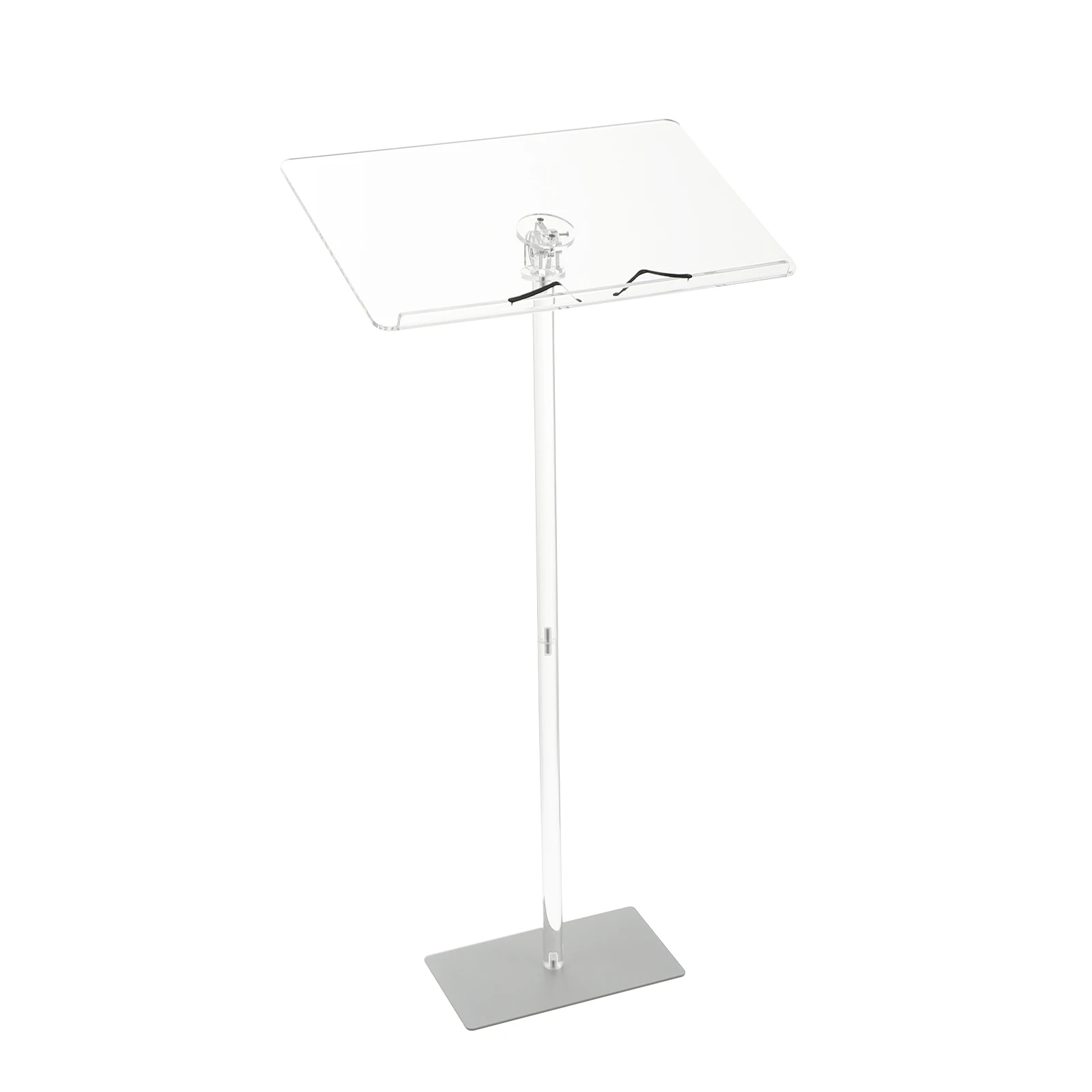 Clear Acrylic Podium Stand, 42-47 Inch Adjustable Floor Lectern with Wide Reading Surface & Storage Shelf, Transparent Pulpit for Church, School, Classroom, Conference, Wedding & Public Speaking