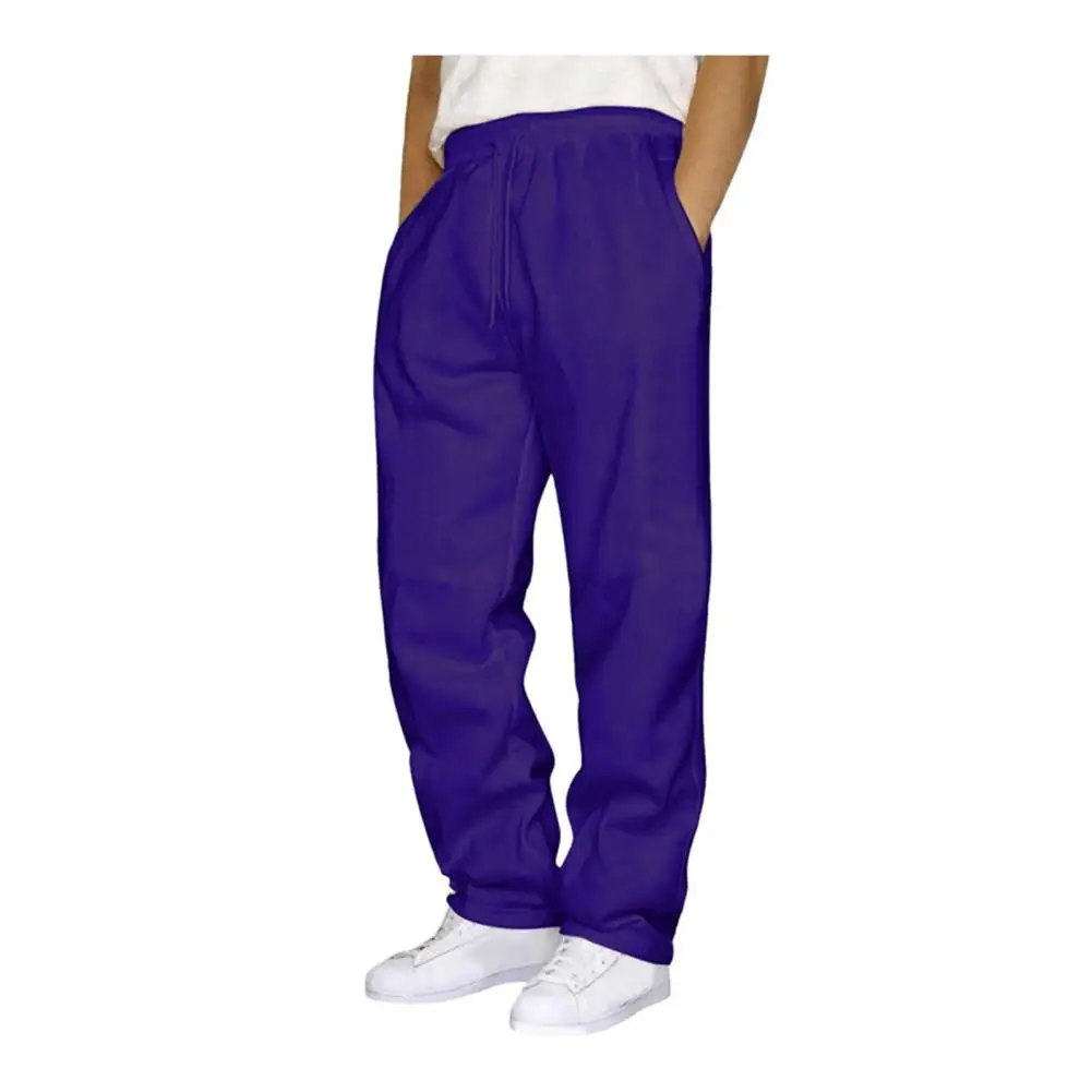 Men Fall Sweatpants Street Style Unisex Wide Leg Sweatpants with Side Pockets Elastic Waist Solid Color Sport for Spring