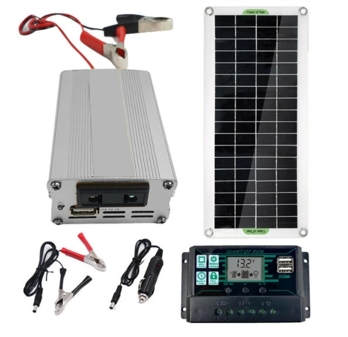 220V Solar Power System 30W Solar Panel Battery Charger 220W Inverter USB Kit Complete 60A Controller Home Grid Camping Power