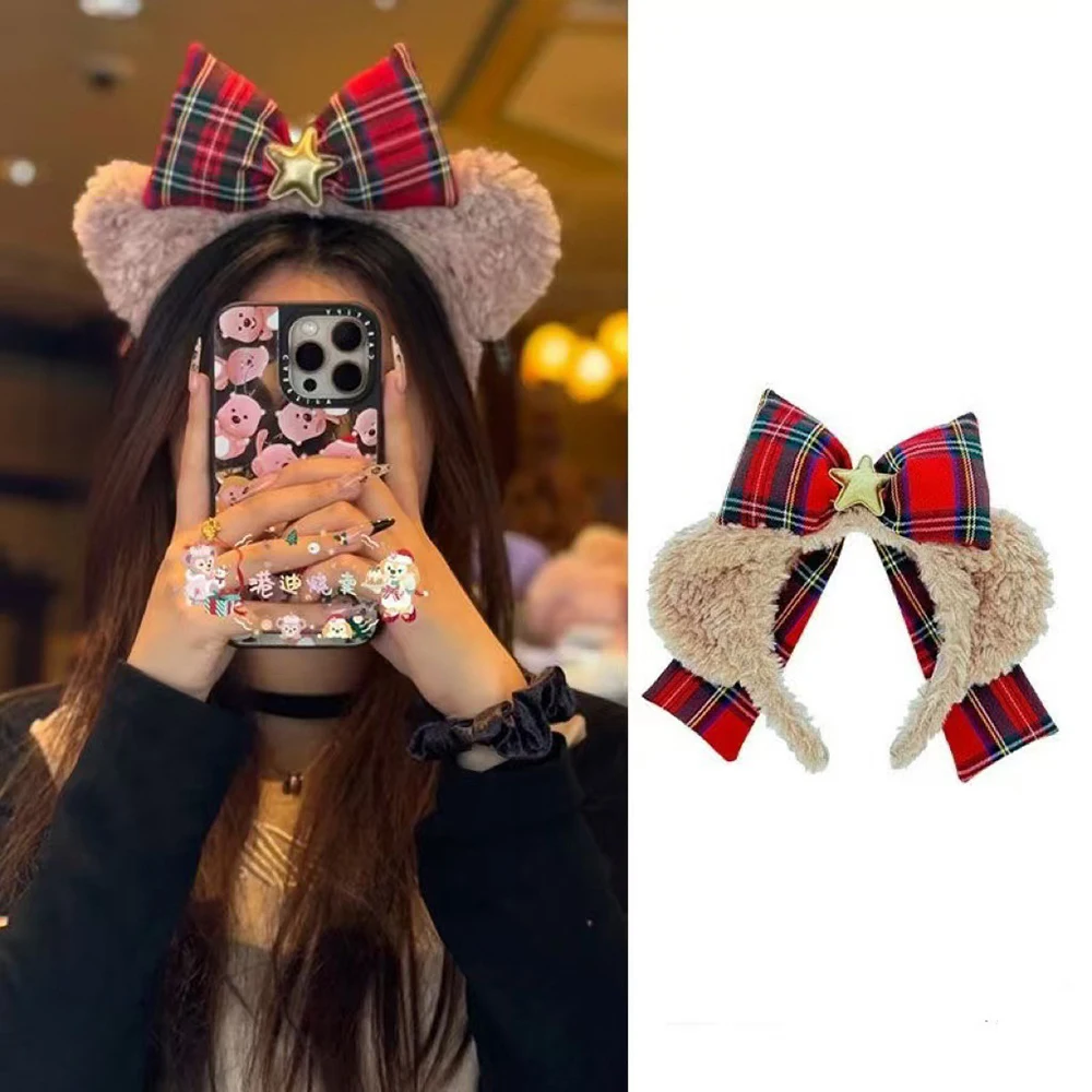 

New 2025 Autumn/Winter Christmas Plush Headband Temperament Sweet Girl Bow Headdress Festive Hair Accessories