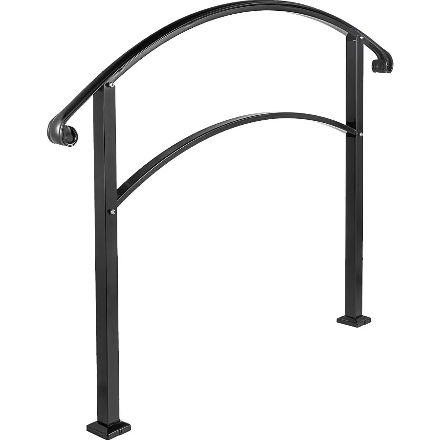

Outdoor Steps Handrail Black Wrought Iron Flexible Front Porch Rail for 1 to 5 Concrete or Wooden Stairs Transitional Design