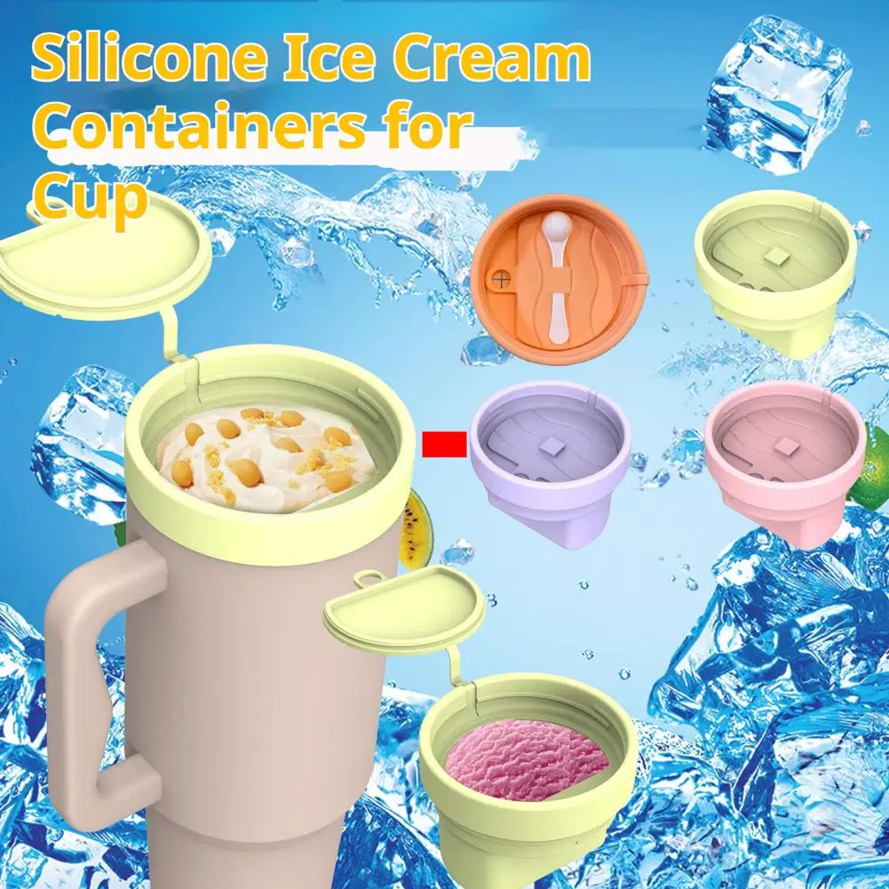 Reusable Ice Cream Container Ice Cream Cup with Protective Cover 40oz Silicone Ice Cream Cup with Leak Proof Snack for Cubes