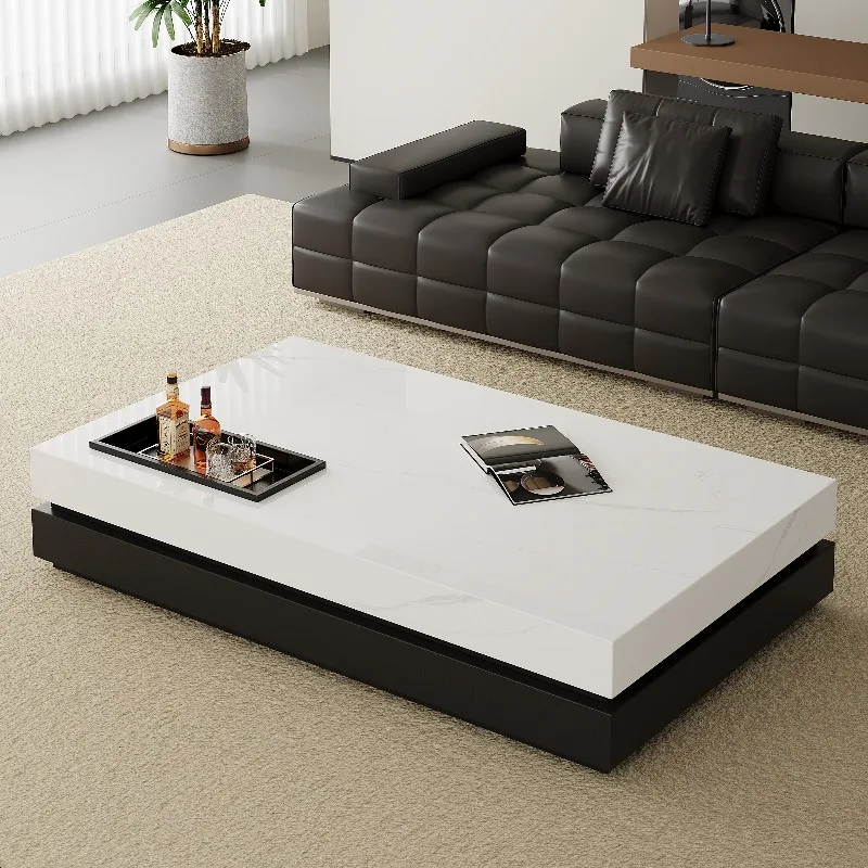 

Italian minimalist rock slab coffee table light luxury modern square coffee table