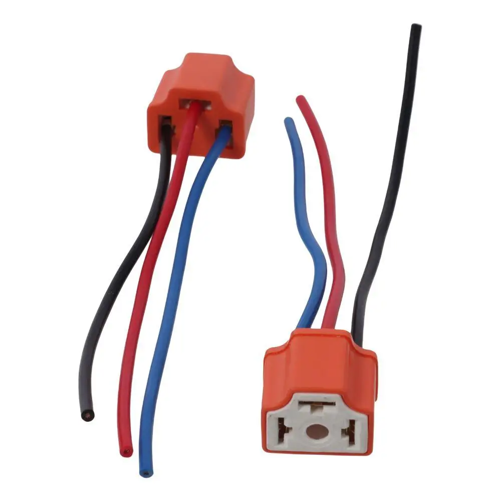 Arnés de cableado de cerámica H4, toma de faro H4 de Metal de goma con 3 adaptadores, enchufe de cerámica H4 para faro, luz antiniebla, camión, 2 uds.