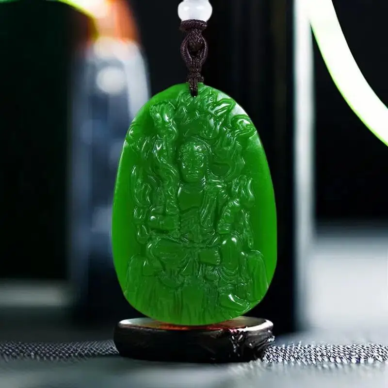 

Green Real Jade Bodhisattva Pendant Necklace Men Charm Luxury Carved Jewelry Gifts for Women Gift Natural Jasper Fashion
