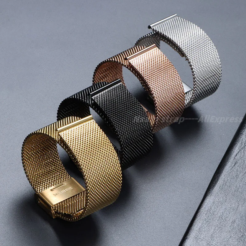 8/10/12/14/15/16/18/19/20/21/22/24mm All Size Milanese Watch Band for DW 0.6mm Mesh Stainless Steel Strap Double Safety Buckle
