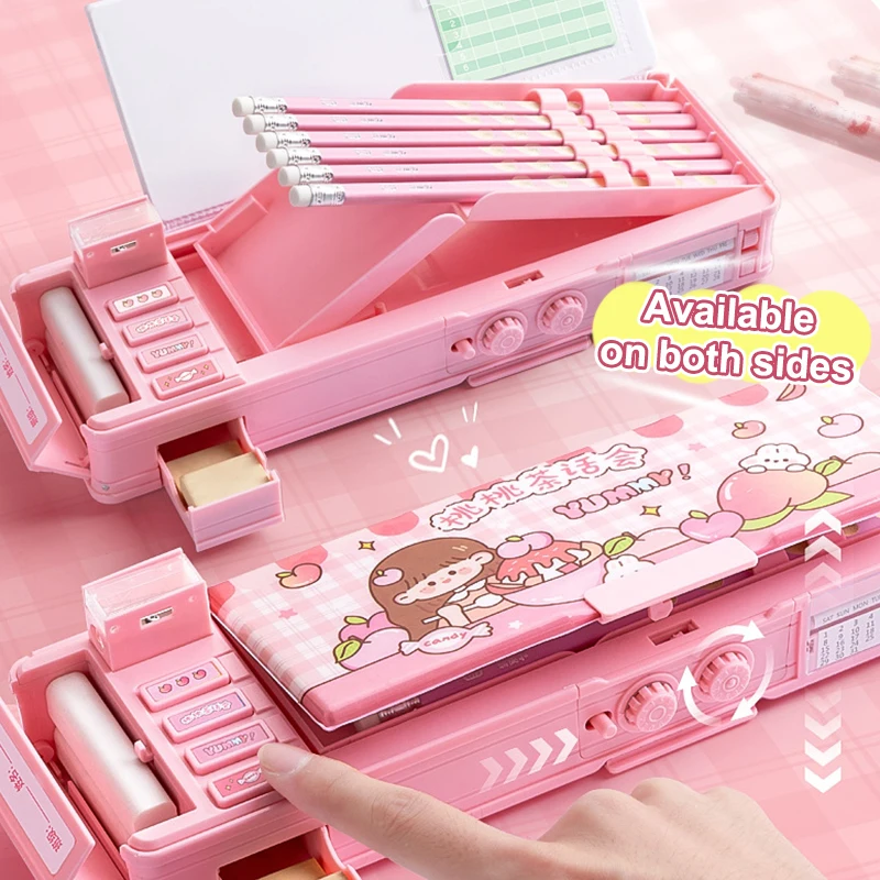 Cartoon Creative Multifunctional Pencil Case Elementary Students Large Capacity Stationery Box Double-layer Pencil Case Gifts