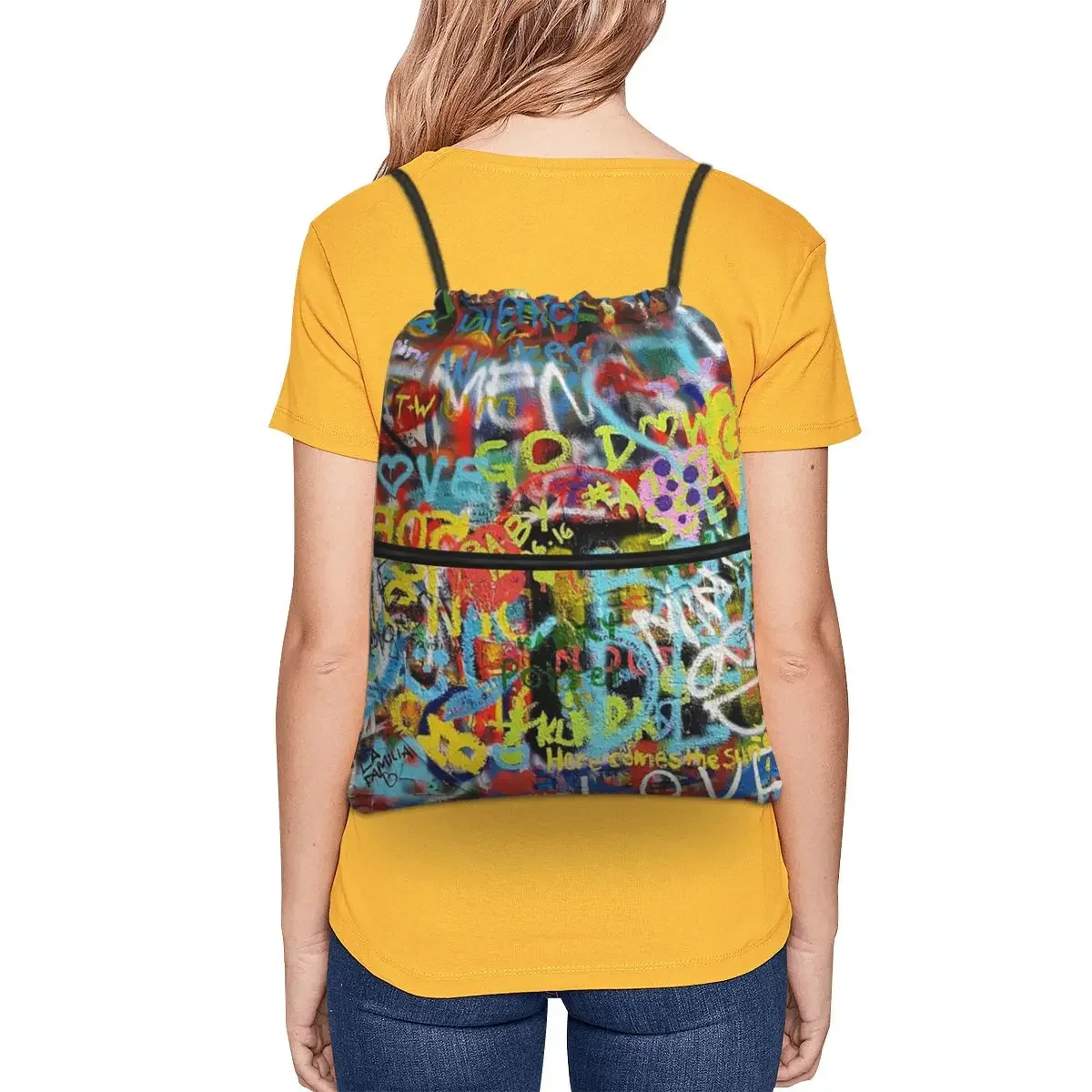 Mochila portátil Wall Art Graffiti, saco de cordão, bolso multifuncional, sapatos sacos para viagem, esporte, homem, mulher