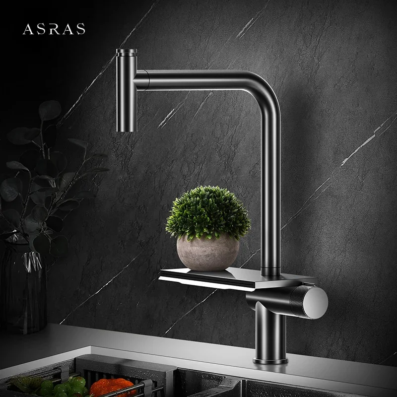 ASRAS New Waterfall Faucet Hot And Cold Water Kitchen Faucet Single Handle Switch Pull Out 360 Degree Kitchen Mixer Tap