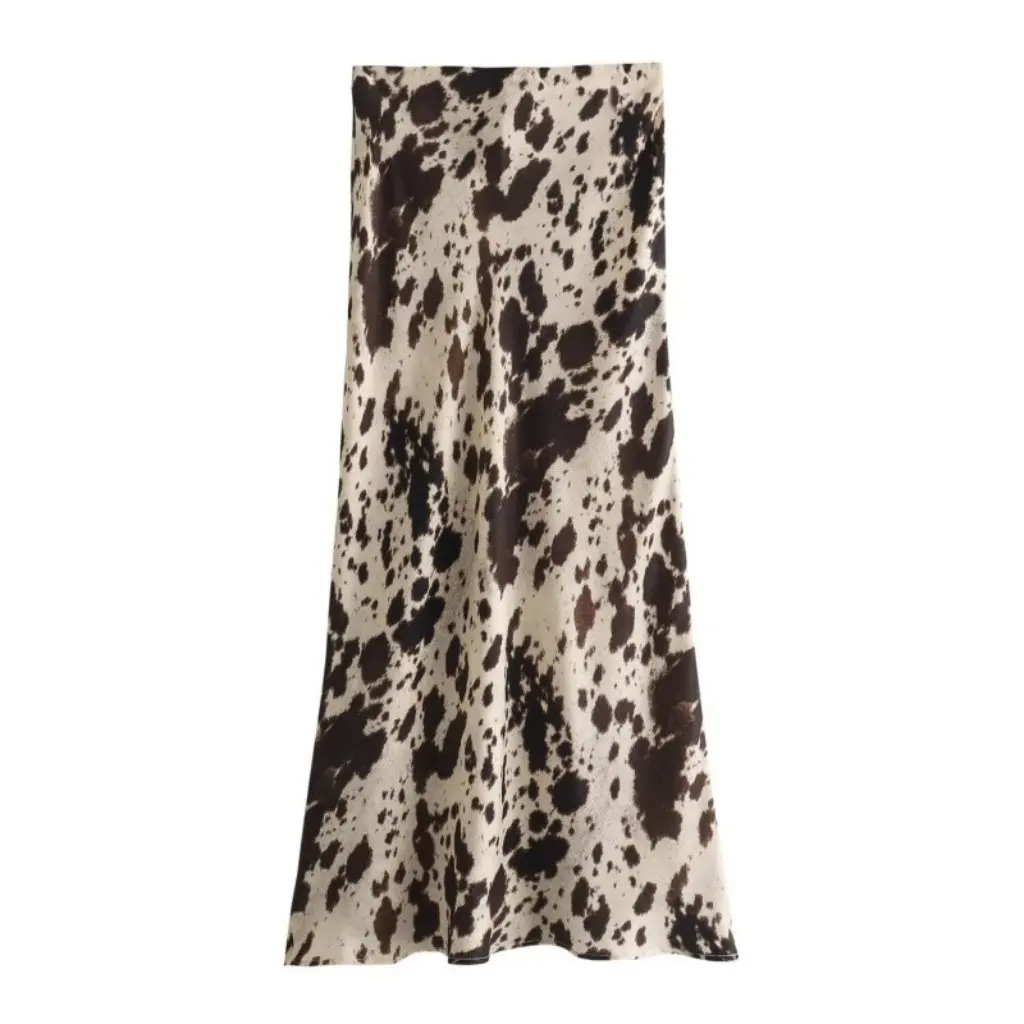 

Women's Elegant Animal Print Midi Skirt European American Style Fashion High Waist A-Line Skirt