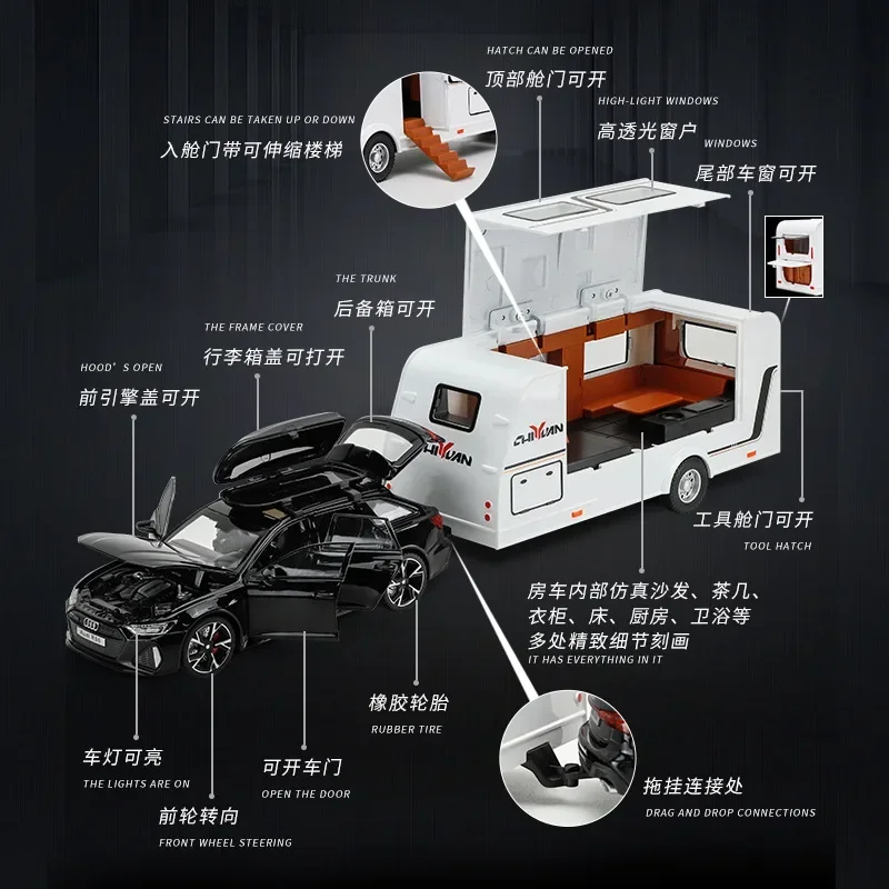 1:32 audi rs6 Anhänger rv hohe Simulation Druckguss Metall legierung Modell auto Sound Licht zurückziehen Sammlung Kinder Spielzeug Geschenke