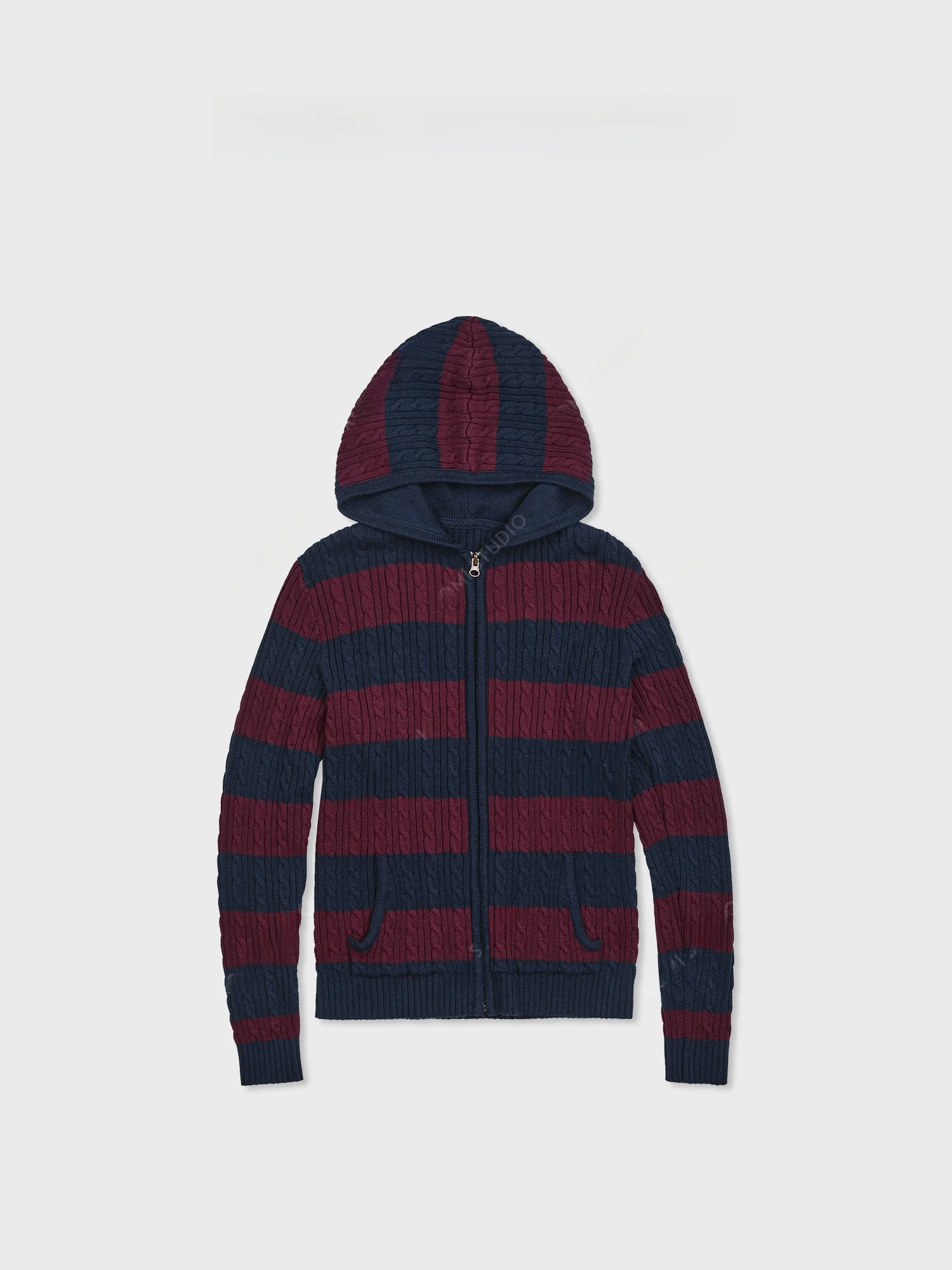 

Romi Studio Campus Sweatirt Knitted Hat 3D Twist Stripe Pattern Women's Retro Sle Zipper Closure Long Sve Pullover