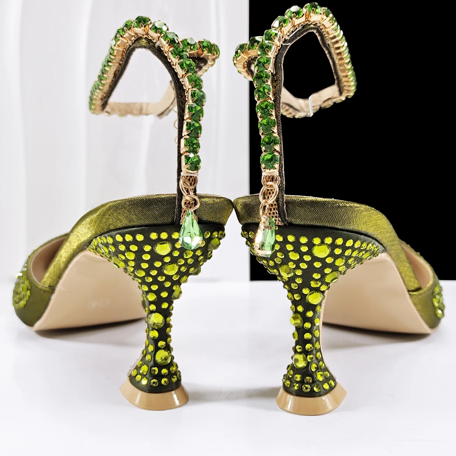 QueenaYan New African popular pointed toe shoes anklet design and metal handle soft small bag high heels party shoes for women view 5
