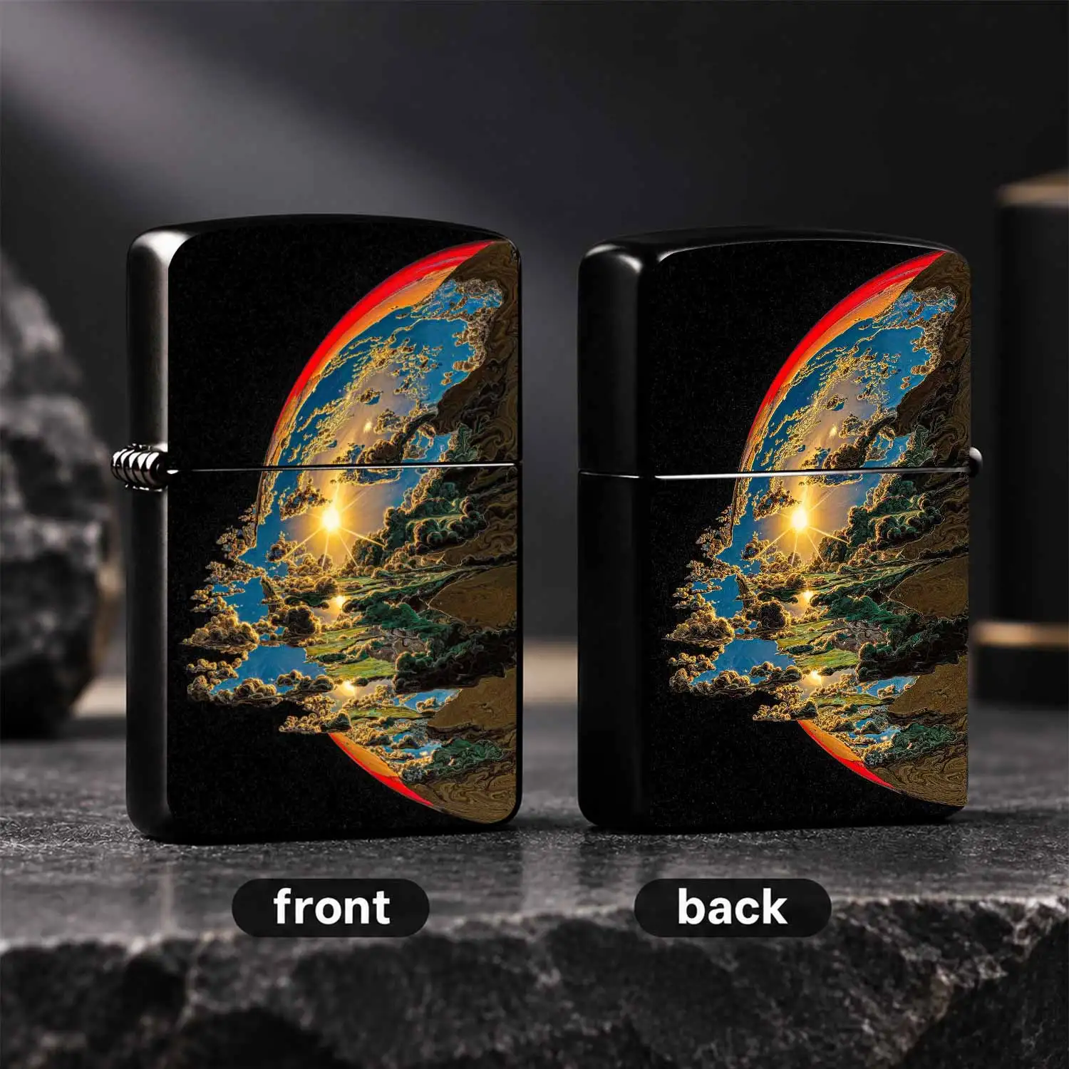 Creative Fantasy Alien Planet Sunrise Themed Lighter, Gilded Cloudscape Art Pattern Portable Accessory, Durable Practical Daily Use Tool, Ideal For Outdoor Gathering Travel Scenarios, Exquisite Unique Gift For Art Lovers And Daily Carrying