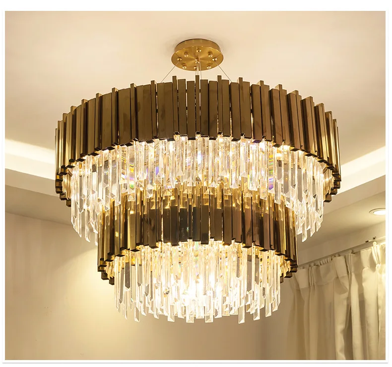 

Простой металлический светильник для лестницы в европейском стиле, круглый, для двухуровневой виллы, с кристаллами