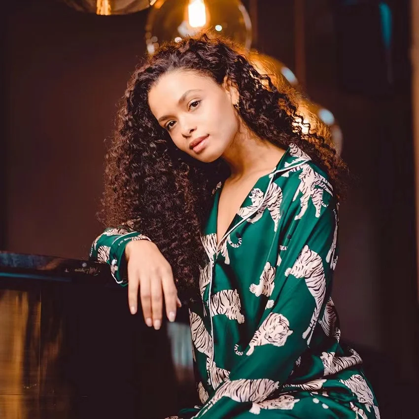 New Style Women Fashion Animal Printed Bow Trousers Home Wear Suits 2 Choice Pajamas Sets