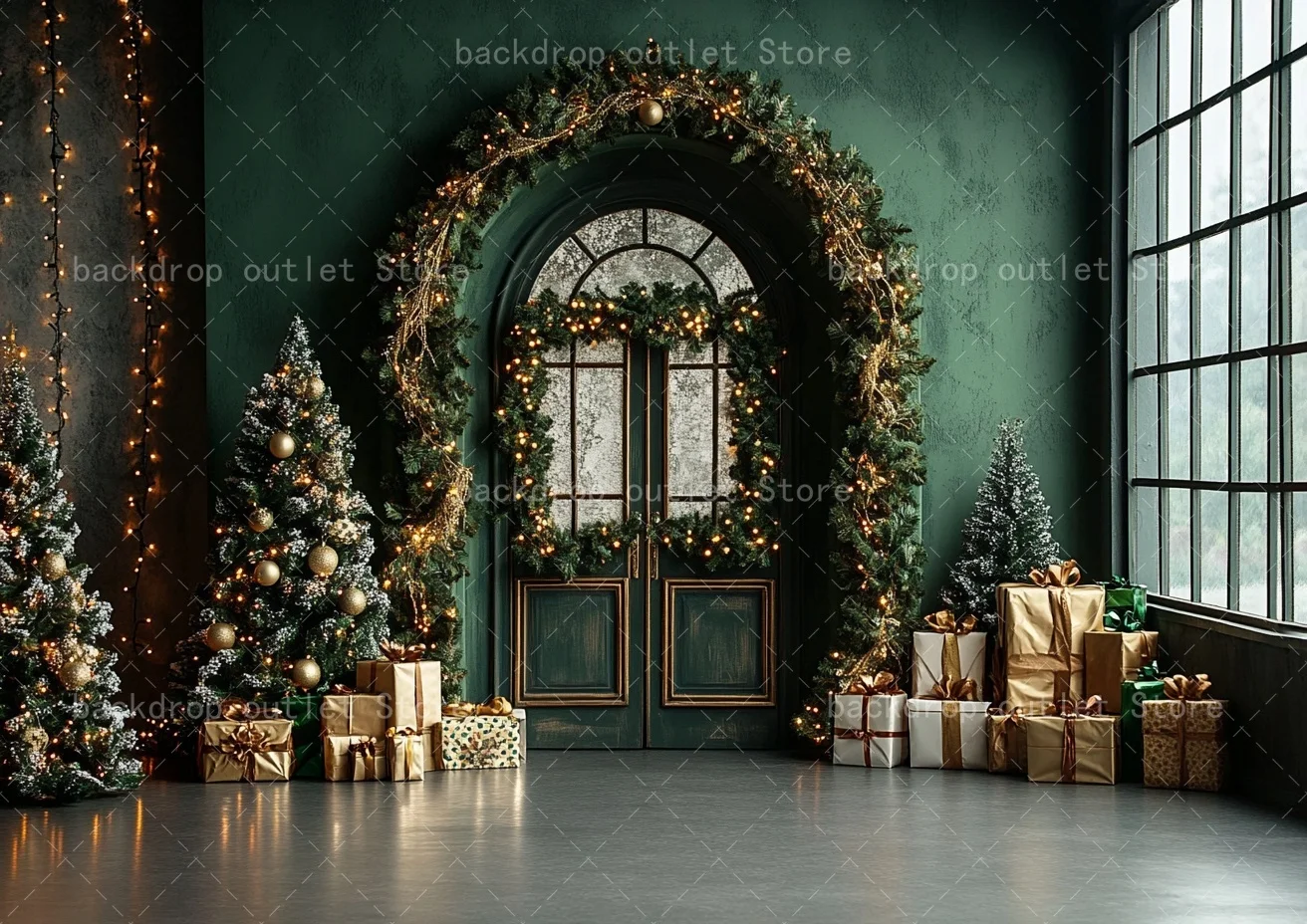 Mehofond عيد الميلاد التصوير خلفية خمر نافذة الباب الأخضر شجرة عيد الميلاد الاطفال الأسرة صورة خلفية ديكور #5