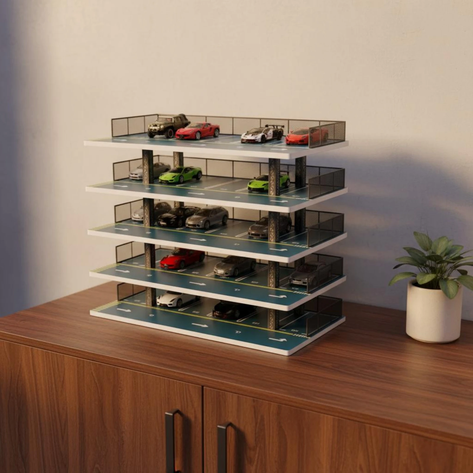 

1:32 Car Display Stand Scene Design Diecast Car Garage Parking Garage Display Stand Space-Saving 5 Tiers for Children, Room