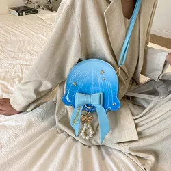 Japanese Cute Lolita Messenger Bags Dreamy Creative Jellyfish Shoulder Bag For Women Pearl Bow Rivet Contrast Color Purse