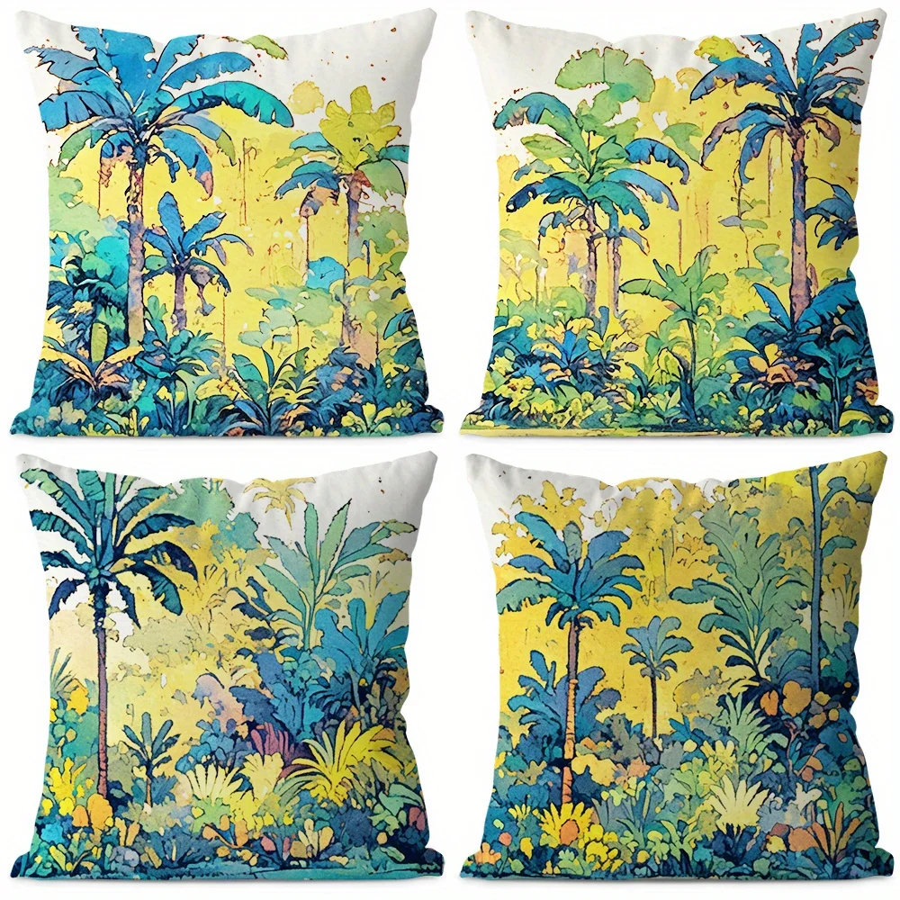 4 Piezas, Fundas de Almohada Estilo Bohemio con Elementos Vibrantes del Bosque Oceánico, Impresión de Animales y Flores para Fest