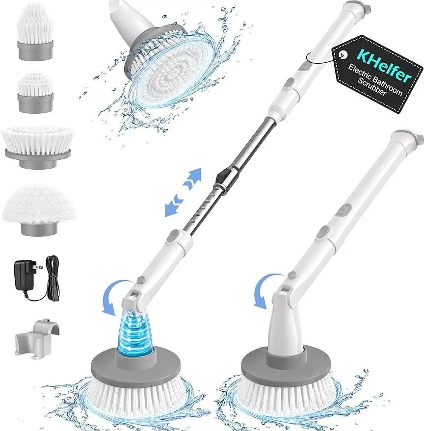 

kHelfer Electric Rotary scrubber Kh8, 2023 New cordless shower scrubber, bathtub grout tile floor extension arm cleaning brush