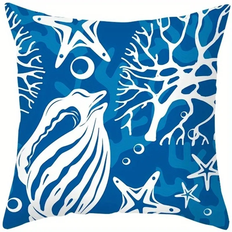 Oceanic Marine Creatures Patterned Pillow Covers Pattern Cushion Cover Suitable For Sofa Bedroom Car Pillow Cover