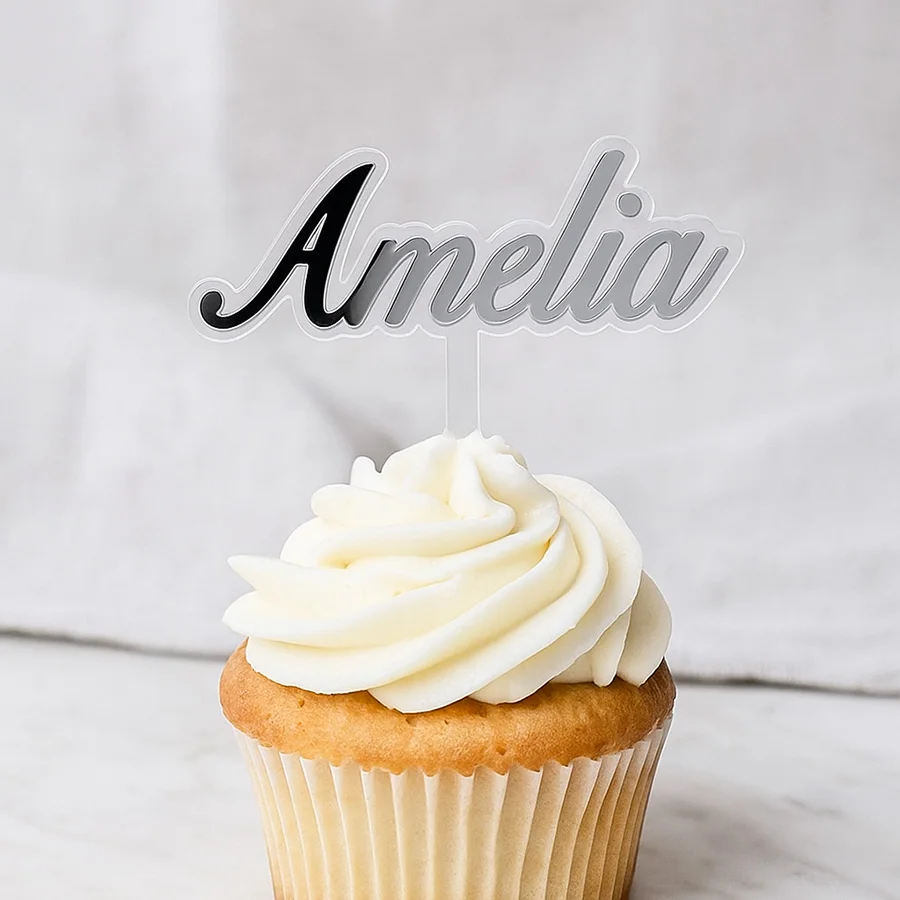 

5 pieces Personalized Customization Name Cake Topper Acrylic Mirror Baby Shower Birthday Wedding Party Cupcake Decoration 8cm