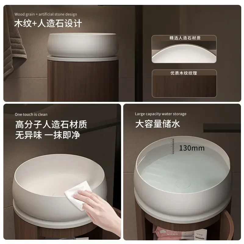 LZ Gavin Floor Standing Washbasin Hotel Bathroom Pedestal Sink Artificial Stone Storage Integrated Basin U