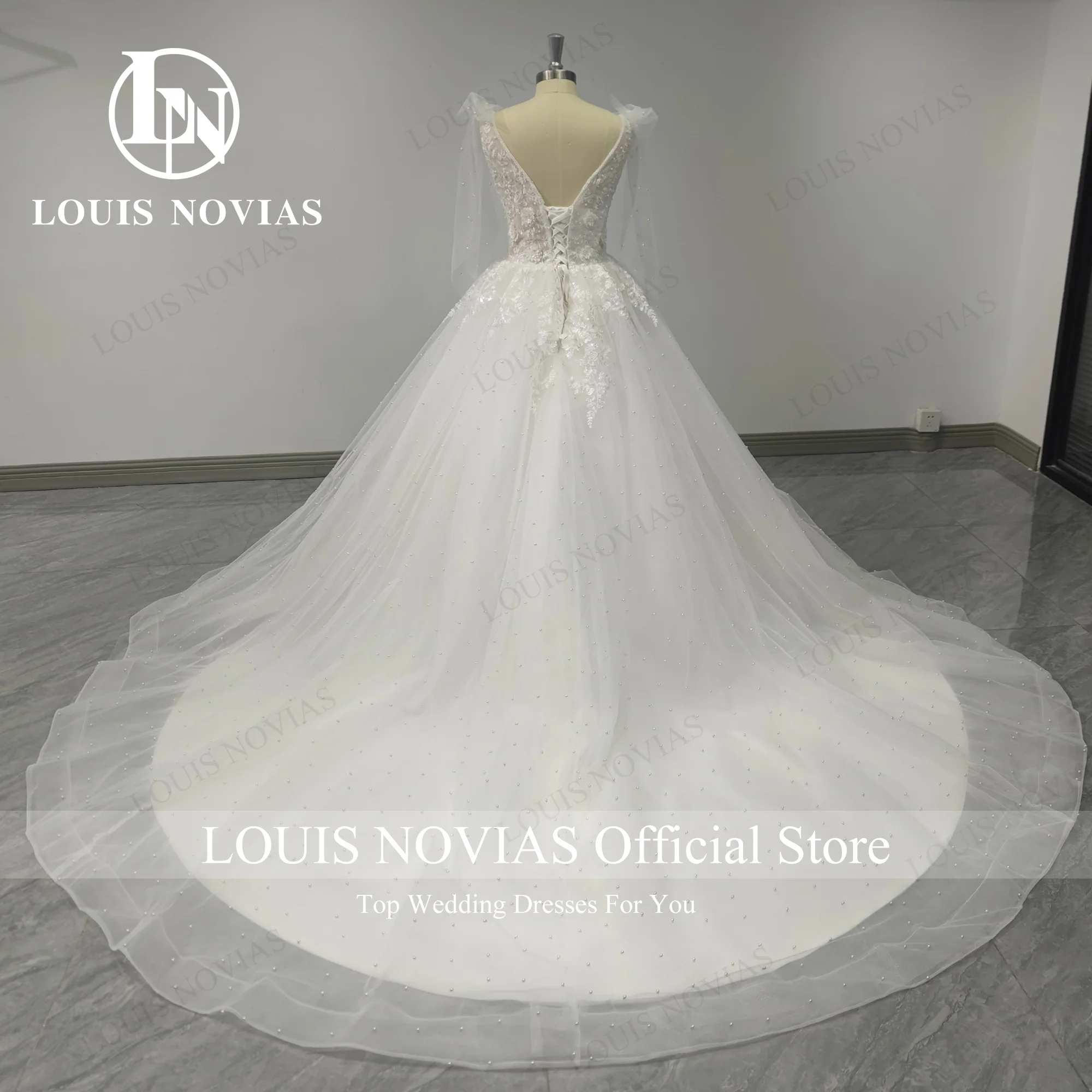 LOUIS NOVIAS Ball Gown Wedding Dresses For Women  V-Neck Backless Beading Pearls Real photos Wedding Gown Vestidos De Novia