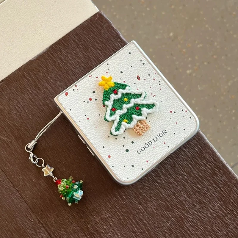 For Xiaomi Mix Flip Case Cute Christmas Gift 3D Embroidery Knit Tree Phone Case For Xiaomi Mix Flip 2 Leather Cover & Pendant
