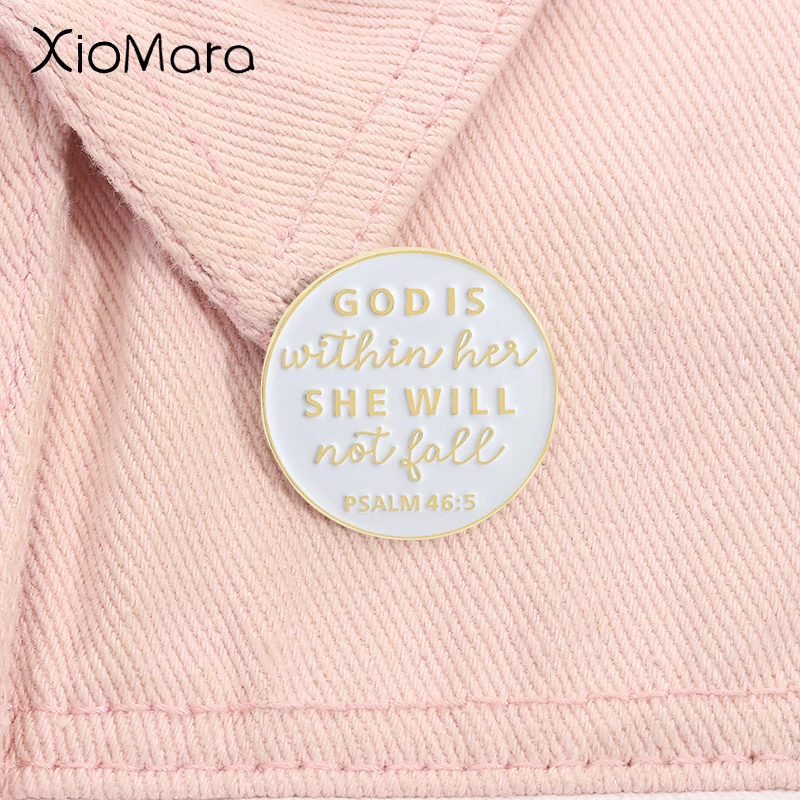 God Is Within Her She Will Not Fail Enamel Pin Verse Psalm 46:5 Christian Metal Brooch Lapel Badge Jewelry Gift For Friends