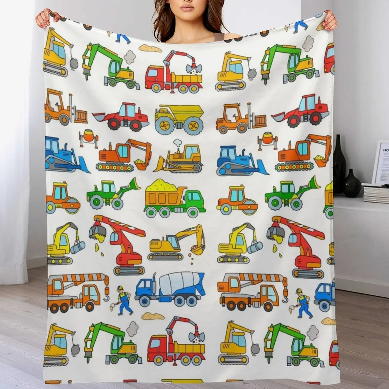 Digger Construction Vehicle Design Throw Blanket Loose Flannel Fabric Beautifuls Blankets