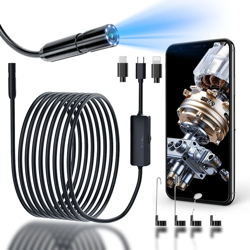 كاميرا المنظار GUANMOU مع ضوء 1920P HD Borescope مع كاميرا ثعبان Borescope للفحص شبه الصلب لهواتف iPhone وAndroid