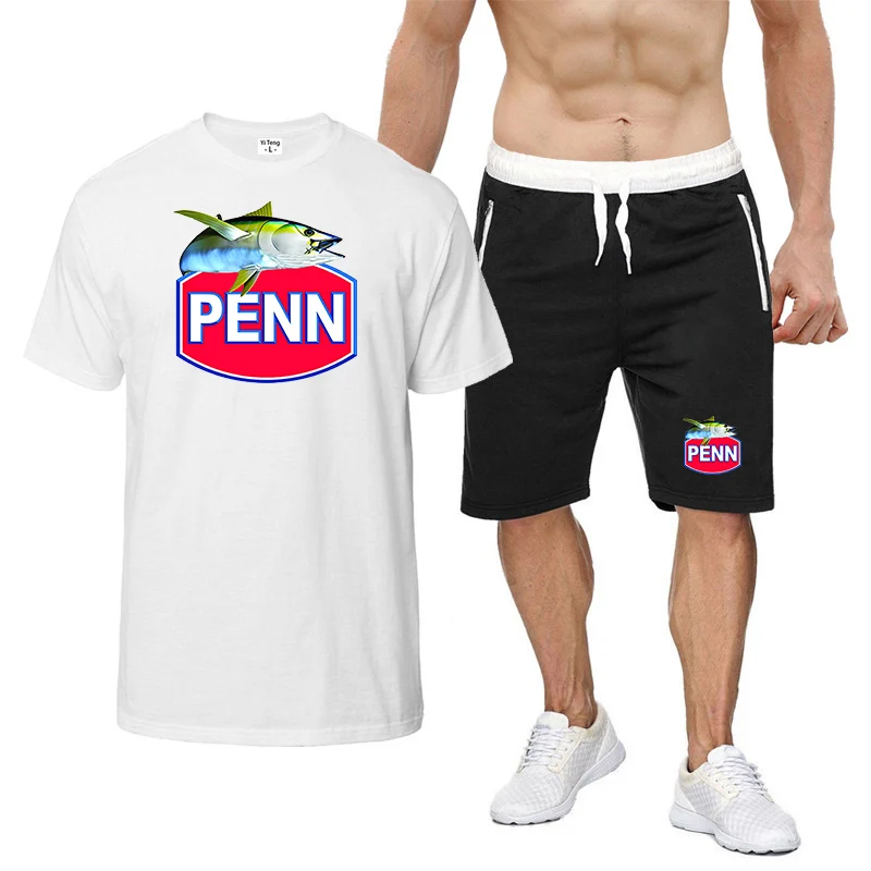 Summer 2026 New Penn Fishing  Men's pullover sportswear Set, fashionable  men's  short-sleeved T-shirt + shorts two-piece set