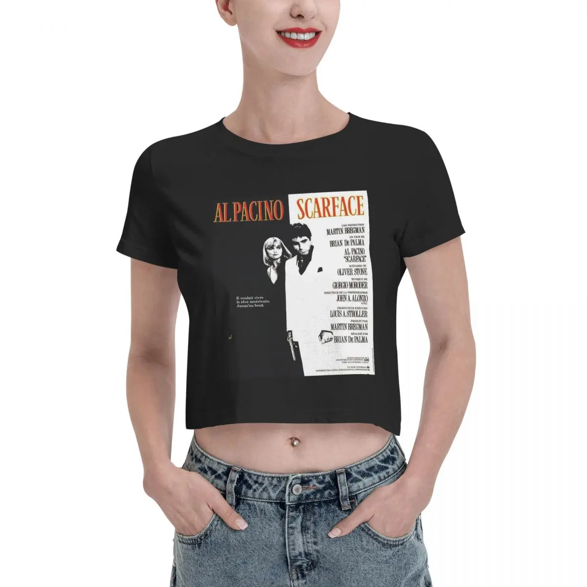 

Movie Scarface Tony Montana Graphics Tshirt Cartoon Graphic Tees Female Crop Top,Leak navel T-shirt