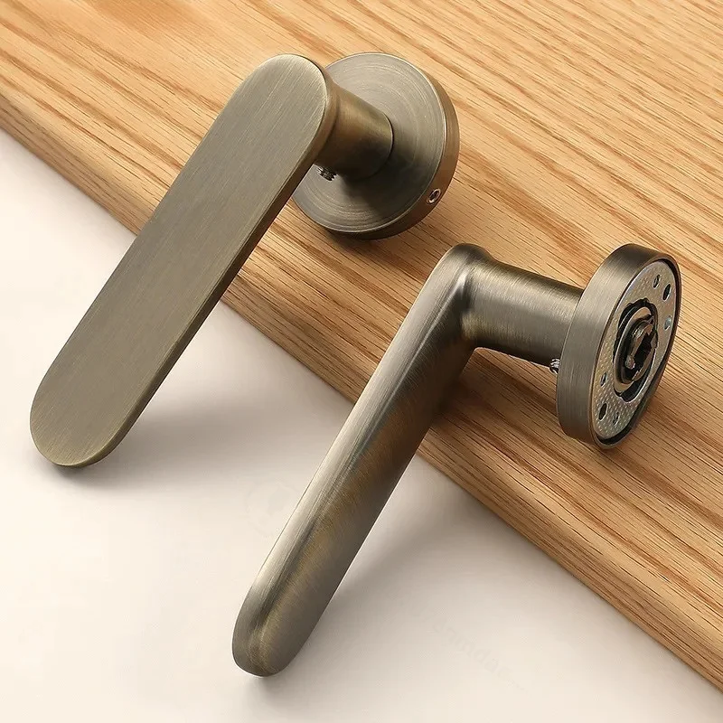 New Chinese Style Bronze Indoor Bedroom Door Lock Magnetic Mute Silent Room Bathroom Wooden Door Handle